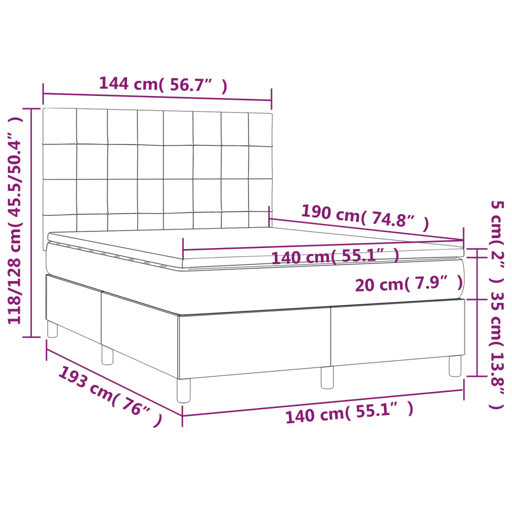 Letto a Molle Materasso e LED MarroneScuro 140x190cm in Tessuto cod mxl 59901