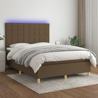 Letto a Molle Materasso e LED MarroneScuro 140x190cm in Tessuto 3135432