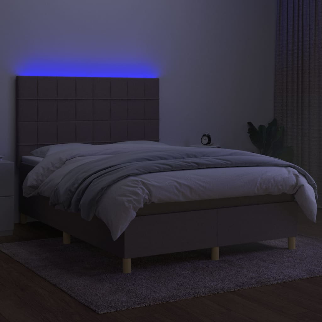 Letto a Molle con Materasso e LED Tortora 140x190 cm in Tessuto 3135433