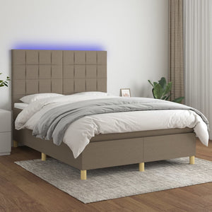 Letto a Molle con Materasso e LED Tortora 140x190 cm in Tessuto 3135433