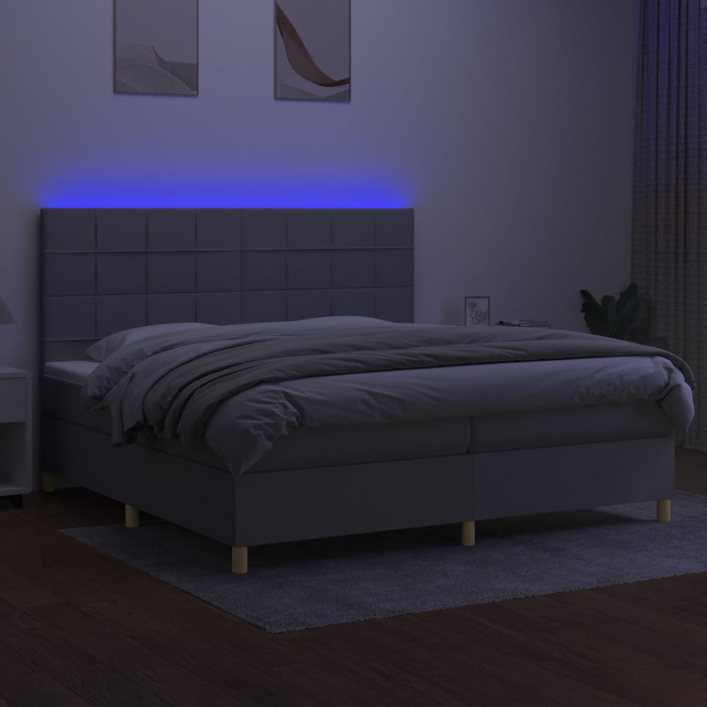 Letto a Molle Materasso e LED Grigio Chiaro 200x200 cm Tessuto cod mxl 65154