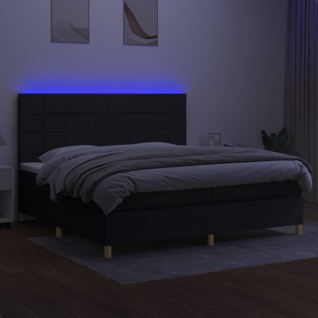 Letto a Molle Materasso e LED Nero 200x200cm in Tessuto cod mxl 62610