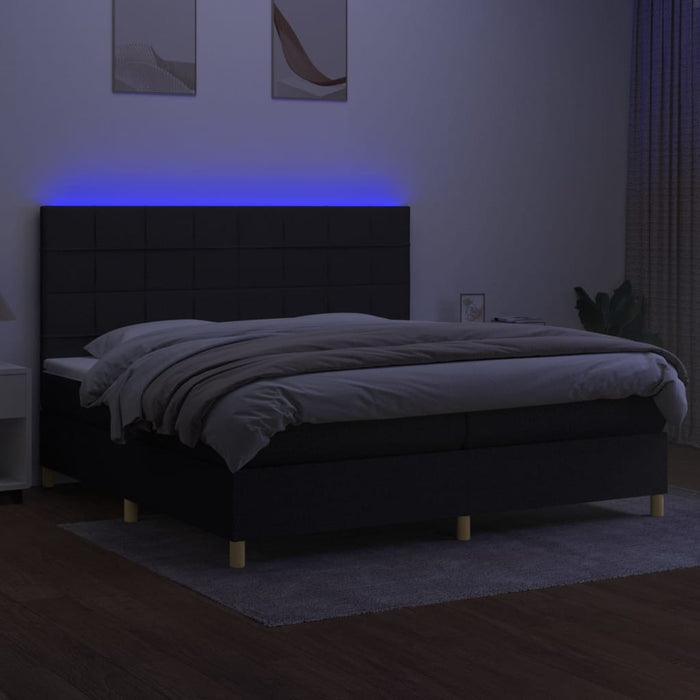 Letto a Molle Materasso e LED Nero 200x200cm in Tessuto cod mxl 62610