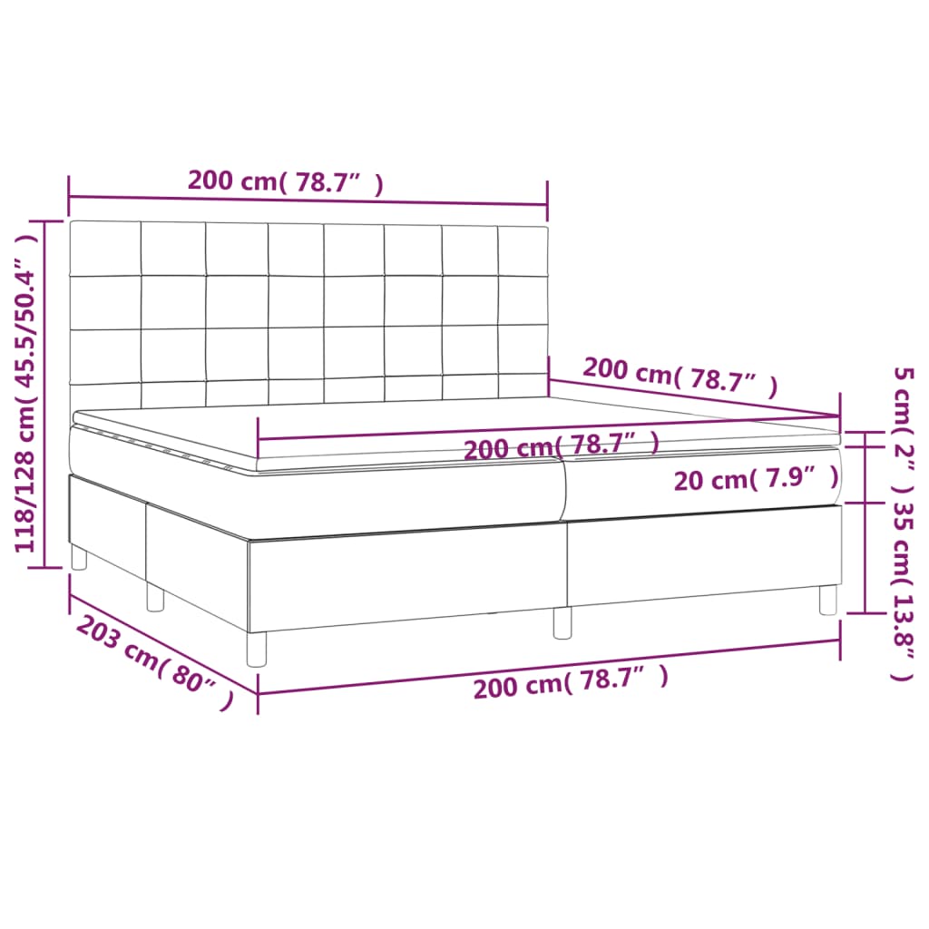 Letto a Molle Materasso e LED Nero 200x200cm in Tessuto cod mxl 62610