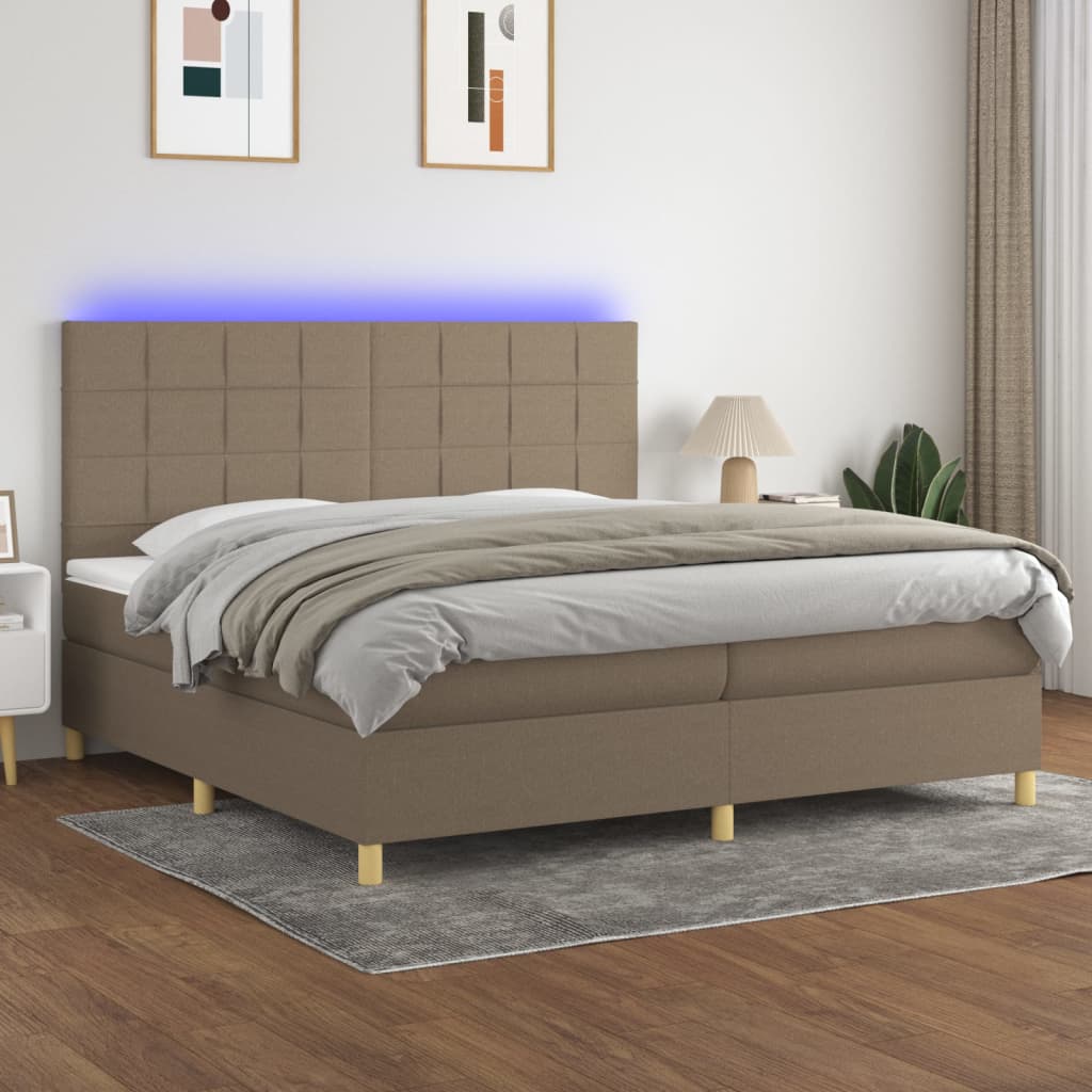 Letto a Molle Materasso e LED tortora 200x200cm in Tessuto cod mxl 58219