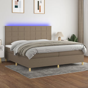 Letto a Molle Materasso e LED tortora 200x200cm in Tessuto 3135465