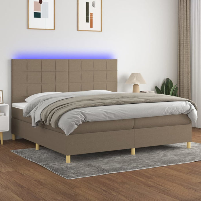 Letto a Molle Materasso e LED tortora 200x200cm in Tessuto 3135465