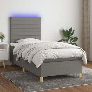 Letto a Molle Materasso e LED Grigio Scuro 80x200 cm in Tessuto cod mxl 55689