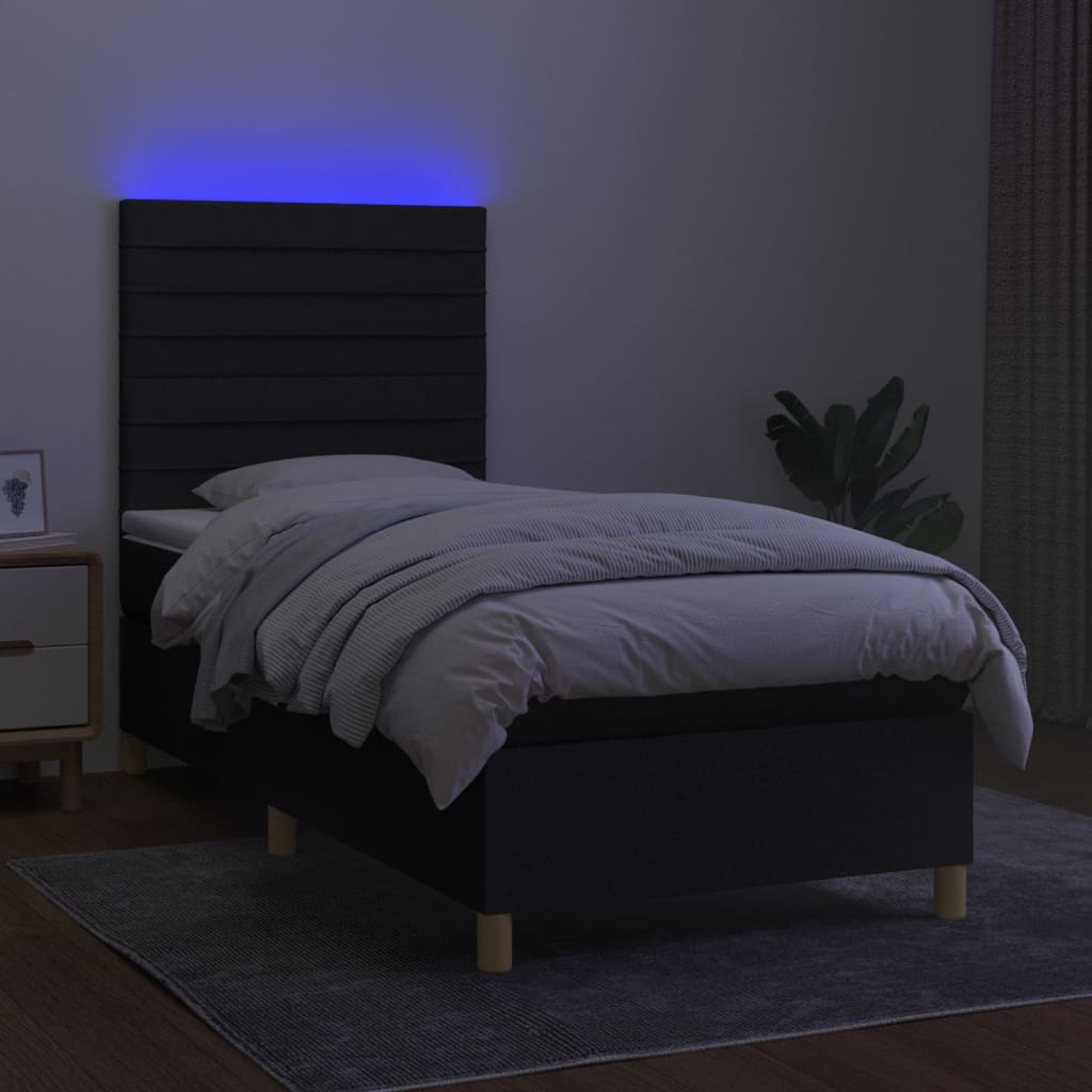 Letto a Molle con Materasso e LED Nero 80x200 cm in Tessuto cod mxl 36982