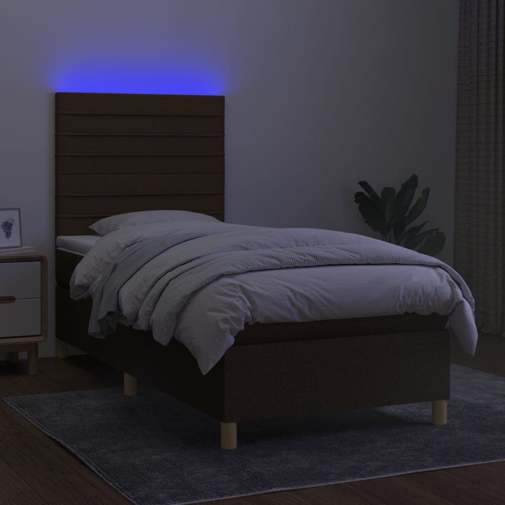 Letto a Molle Materasso e LED Marrone Scuro 80x200cm in Tessuto 3135472