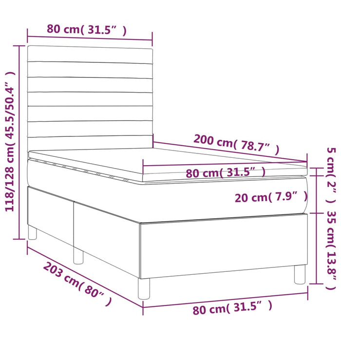 Letto a Molle Materasso e LED Marrone Scuro 80x200cm in Tessuto 3135472