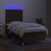 Letto a Molle Materasso e LED Marrone Scuro 90x200cm in Tessuto 3135488