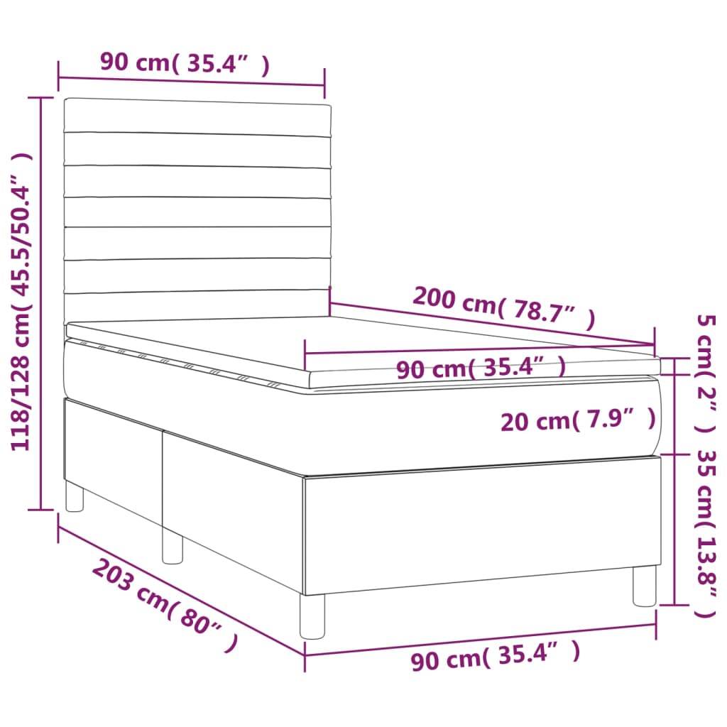 Letto a Molle Materasso e LED Marrone Scuro 90x200cm in Tessuto 3135488