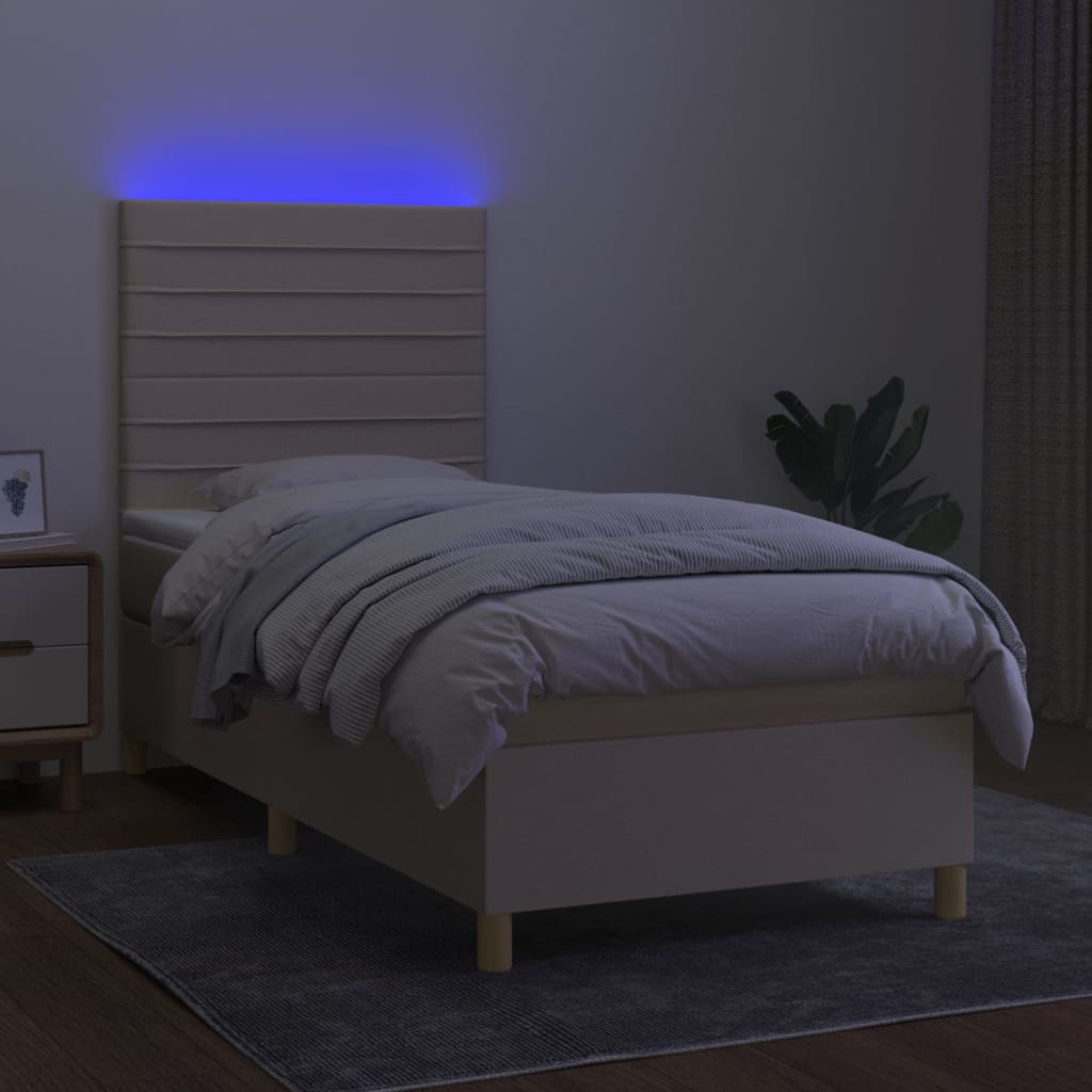 Letto a Molle con Materasso e LED Crema 90x200 cm in Tessuto 3135490