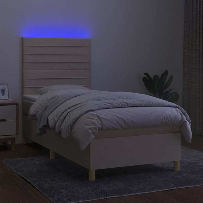 Letto a Molle con Materasso e LED Crema 90x200 cm in Tessuto 3135490