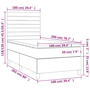 Letto a Molle Materasso e LED Marrone Scuro 100x200 cm Tessuto 3135496