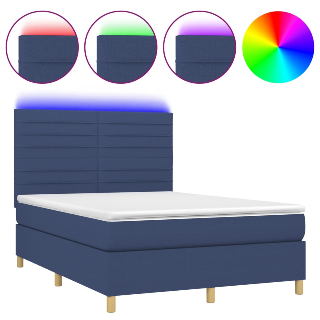 Letto a Molle con Materasso e LED Blu 140x190 cm in Tessuto 3135515