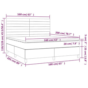 Letto a Molle Materasso e LED Grigio Scuro 160x200cm in Tessuto cod mxl 55018