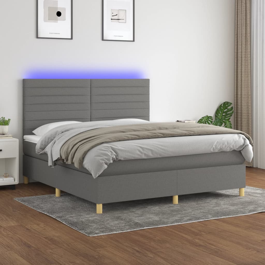 Letto a Molle Materasso e LED Grigio Scuro 160x200cm in Tessuto cod mxl 55018