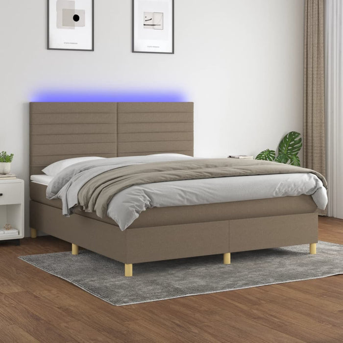 Letto a Molle con Materasso e LED Tortora 160x200 cm in Tessuto 3135529