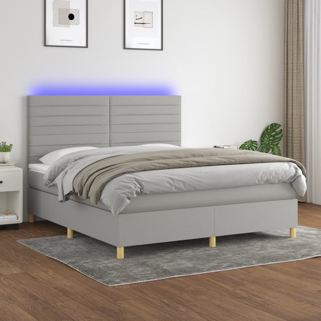 Letto a Molle Materasso e LED Grigio Chiaro 180x200 cm Tessuto 3135533