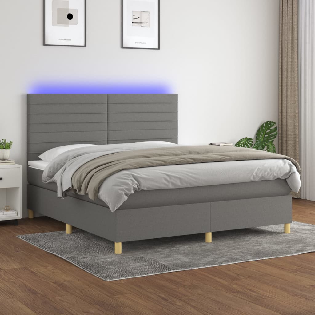 Letto a Molle Materasso e LED Grigio Scuro 180x200cm in Tessuto 3135534