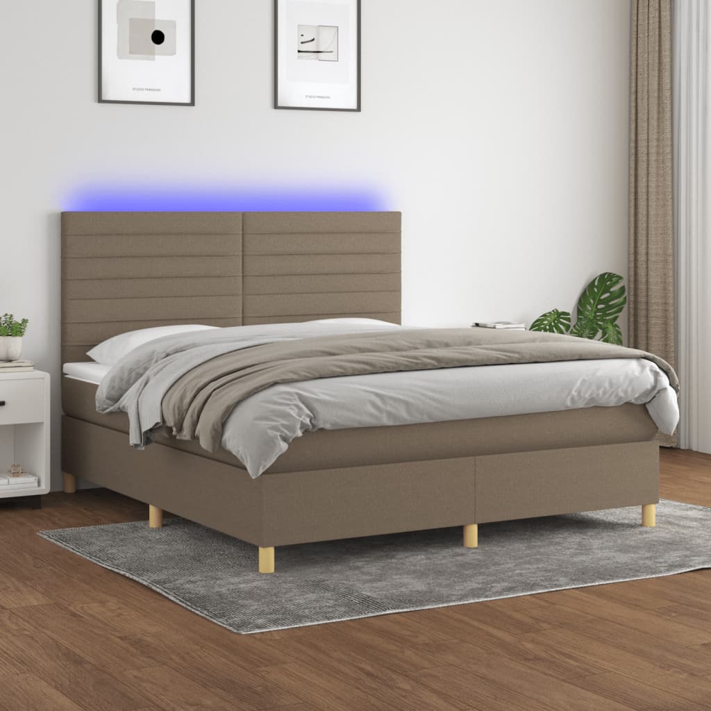 Letto a Molle con Materasso e LED Tortora 180x200 cm in Tessutocod mxl 75049