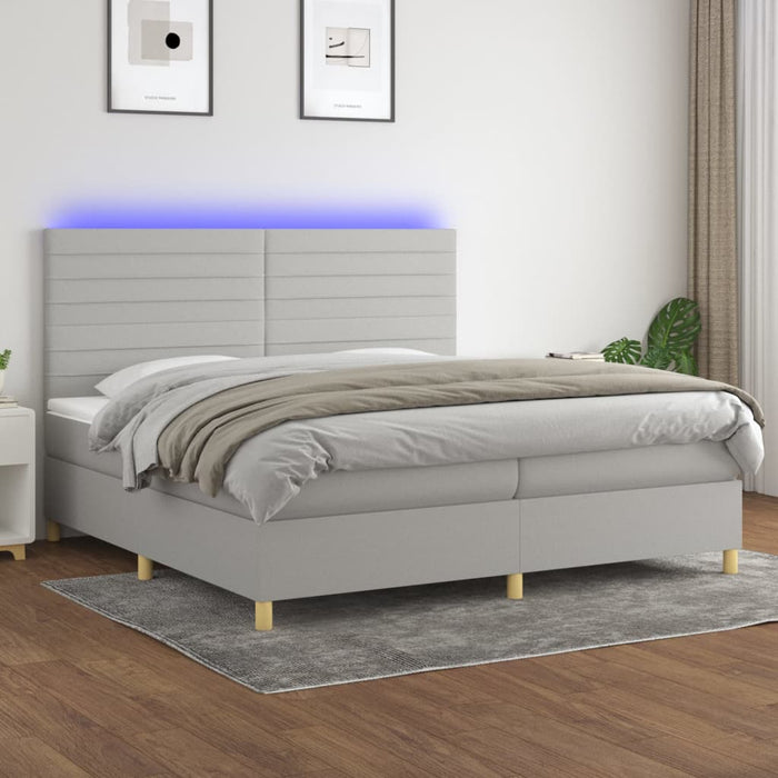 Letto a Molle Materasso e LED Grigio Chiaro 200x200 cm Tessuto cod mxl 64819