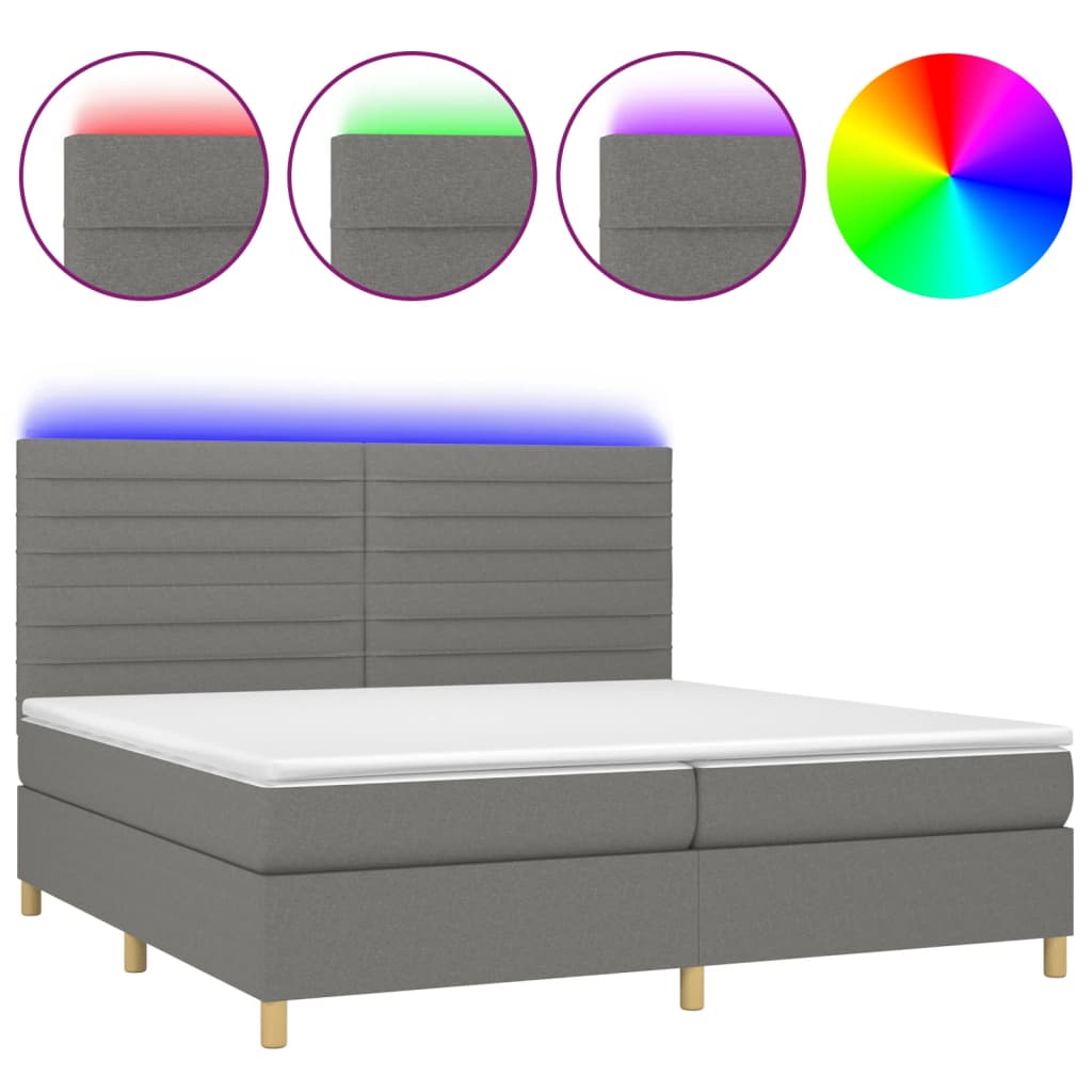 Letto a Molle Materasso e LED Grigio Scuro 200x200cm in Tessuto cod mxl 56849