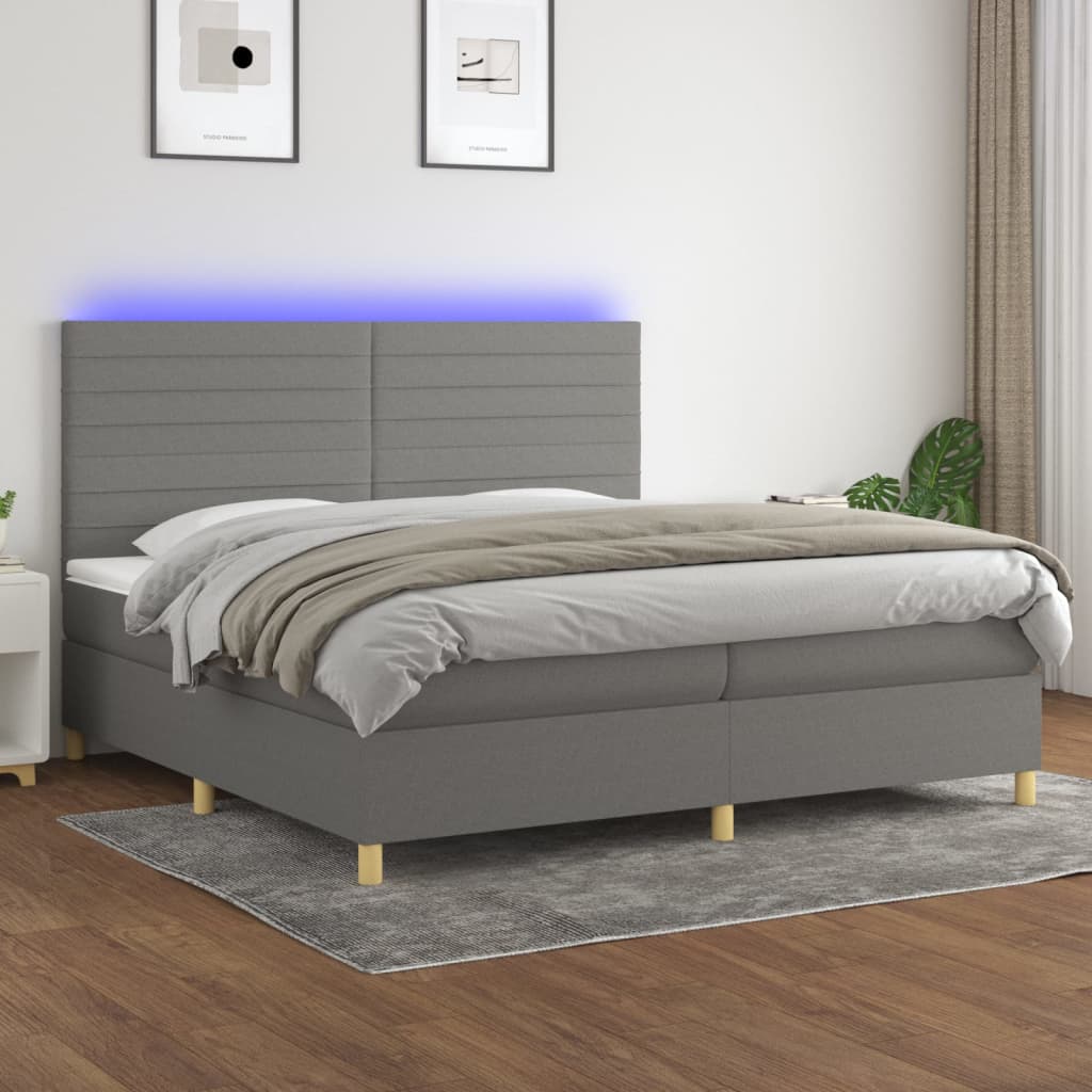 Letto a Molle Materasso e LED Grigio Scuro 200x200cm in Tessuto cod mxl 56849