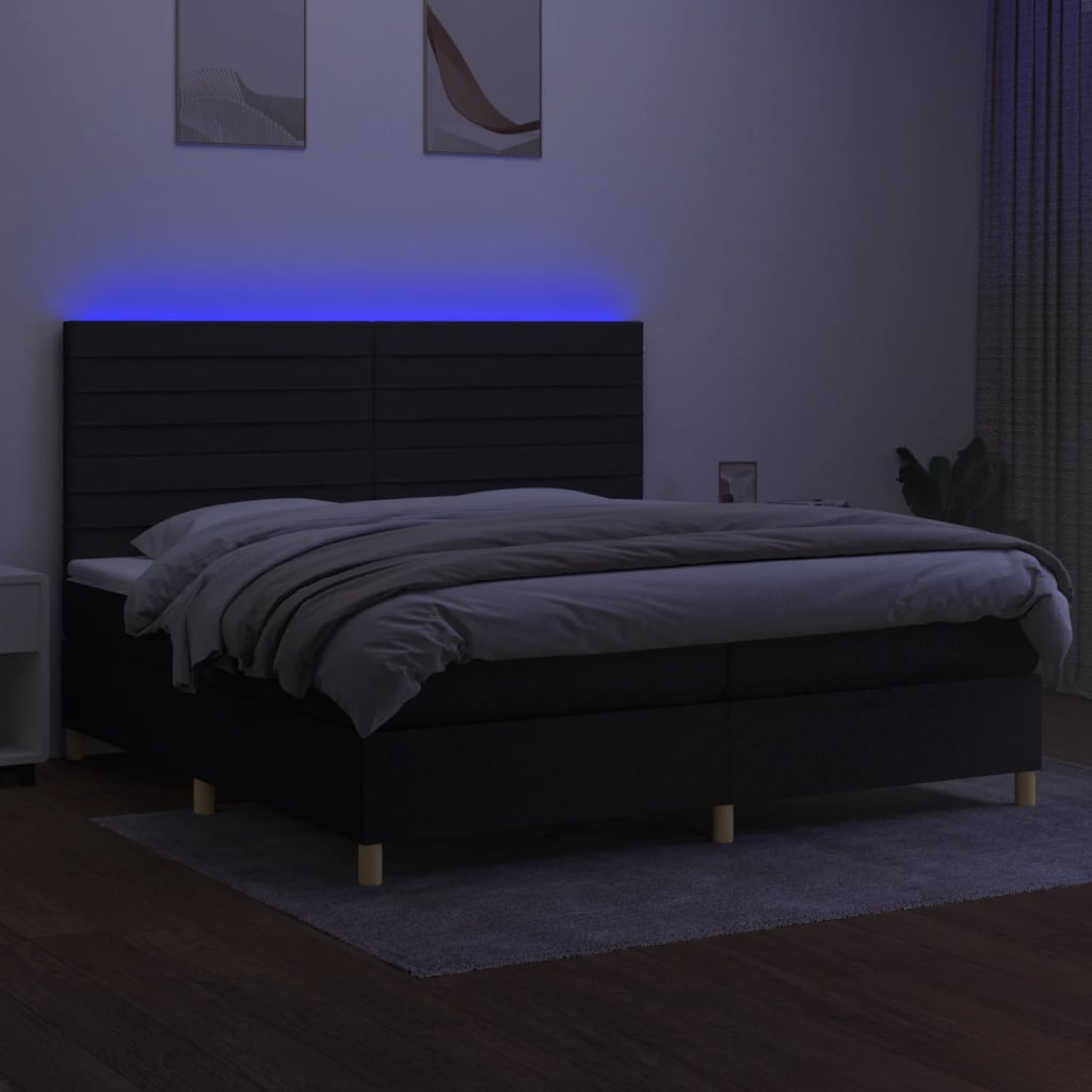 Letto a Molle Materasso e LED Nero 200x200cm in Tessuto cod mxl 63819