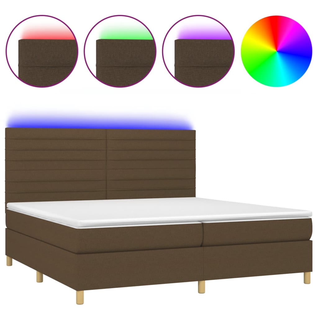 Letto a Molle Materasso e LED Marronescuro 200x200cm in Tessuto 3135544