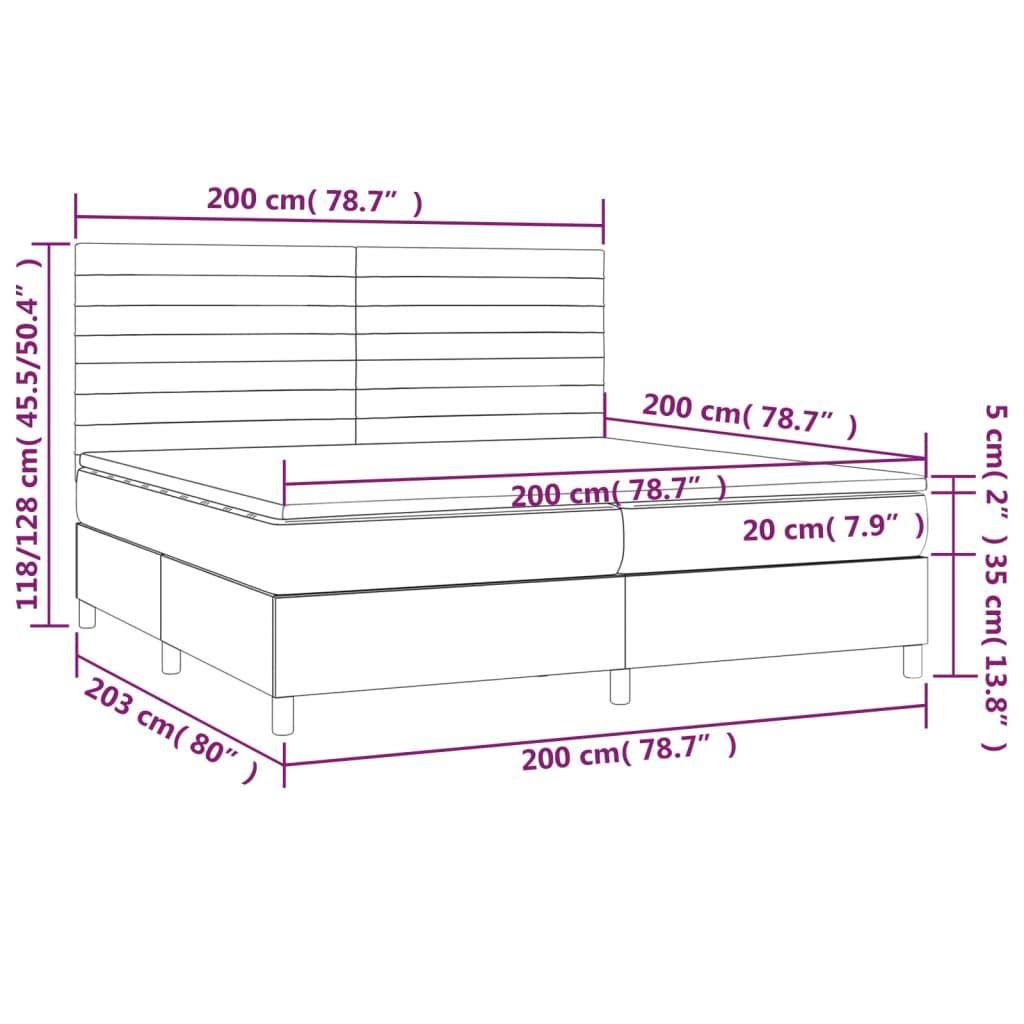 Letto a Molle Materasso e LED Marronescuro 200x200cm in Tessuto 3135544