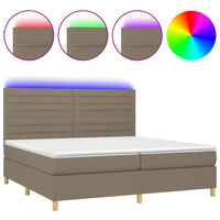 Letto a Molle Materasso e LED tortora 200x200cm in Tessuto 3135545