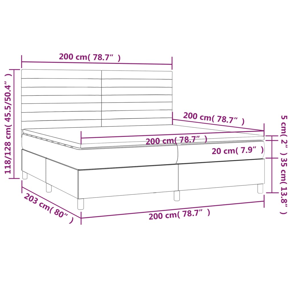 Letto a Molle Materasso e LED tortora 200x200cm in Tessuto 3135545