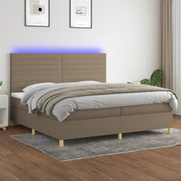 Letto a Molle Materasso e LED tortora 200x200cm in Tessuto 3135545