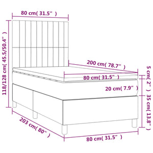 Letto a Molle Materasso e LED Grigio Scuro 80x200 cm in Tessuto cod mxl 59569