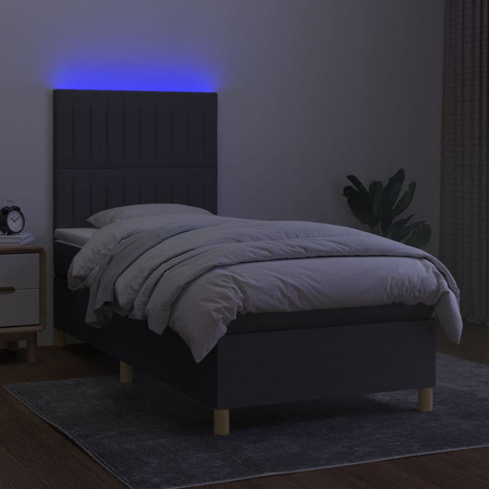 Letto a Molle Materasso e LED Grigio Scuro 90x190 cm in Tessuto 3135558