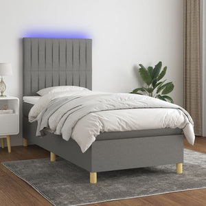 Letto a Molle Materasso e LED Grigio Scuro 90x190 cm in Tessuto 3135558