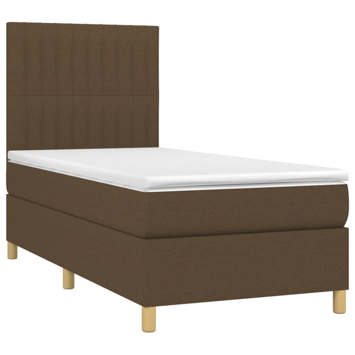 Letto a Molle Materasso e LED Marrone Scuro 90x190cm in Tessuto 3135560