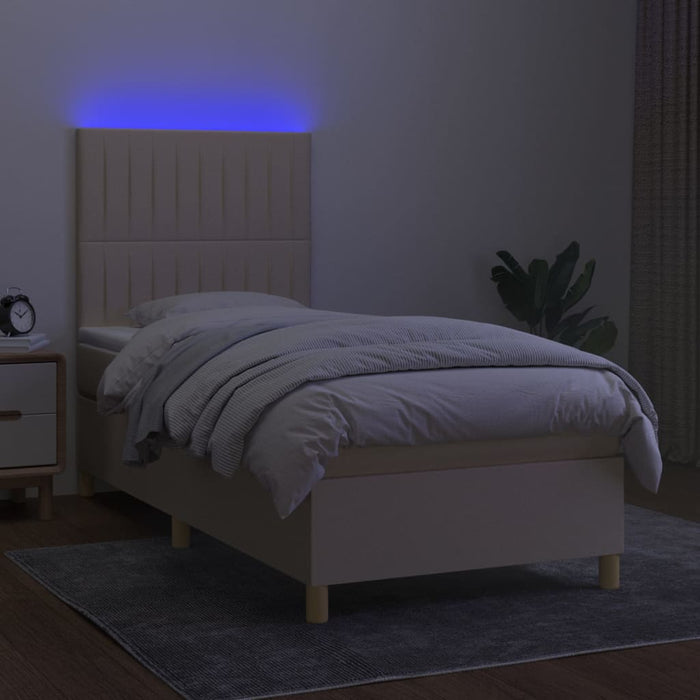 Letto a Molle con Materasso e LED Crema 90x200 cm in Tessuto 3135570