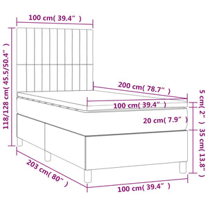 Letto a Molle Materasso e LED Marrone Scuro 100x200 cm Tessuto 3135576