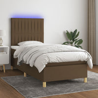 Letto a Molle Materasso e LED Marrone Scuro 100x200 cm Tessuto 3135576