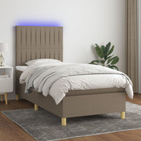 Letto a Molle con Materasso e LED Tortora 100x200cm in Tessuto 3135577