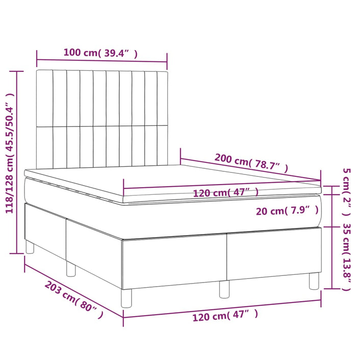 Letto a Molle Materasso e LED Grigio Chiaro 120x200 cm Tessuto cod mxl 55367