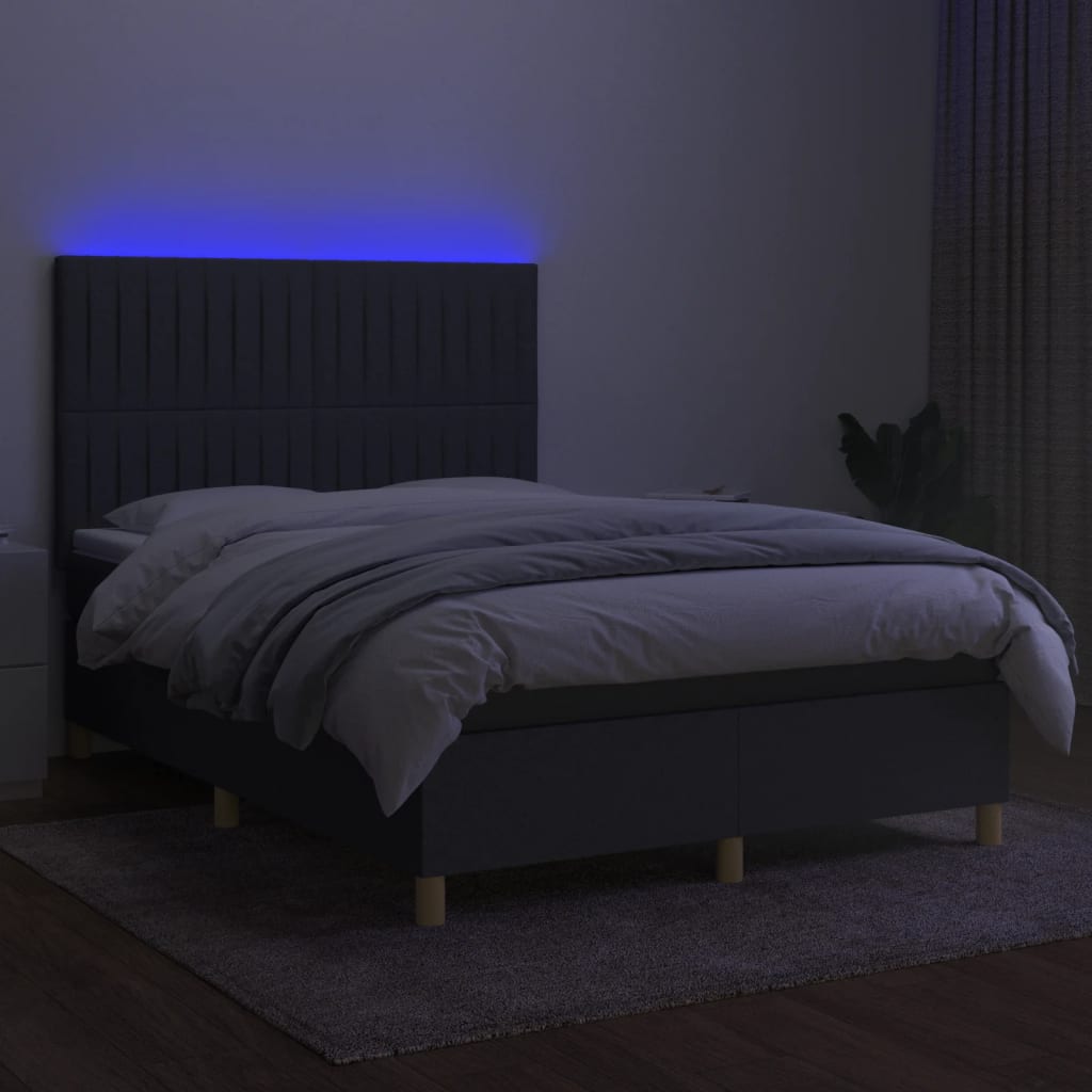 Letto a Molle Materasso e LED Grigio Scuro 140x190cm in Tessuto 3135590