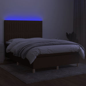 Letto a Molle Materasso e LED MarroneScuro 140x190cm in Tessuto 3135592