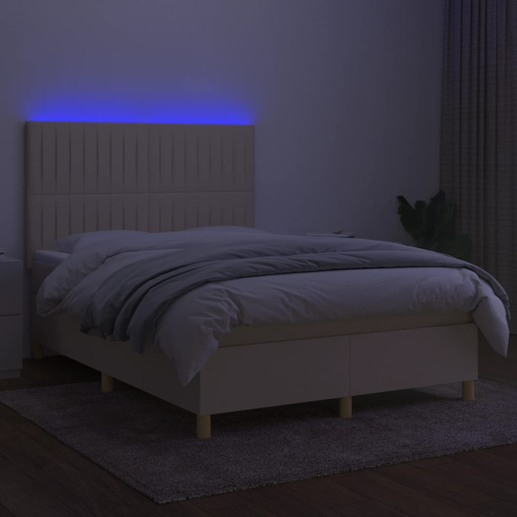 Letto a Molle con Materasso e LED Crema 140x190 cm in Tessuto 3135594