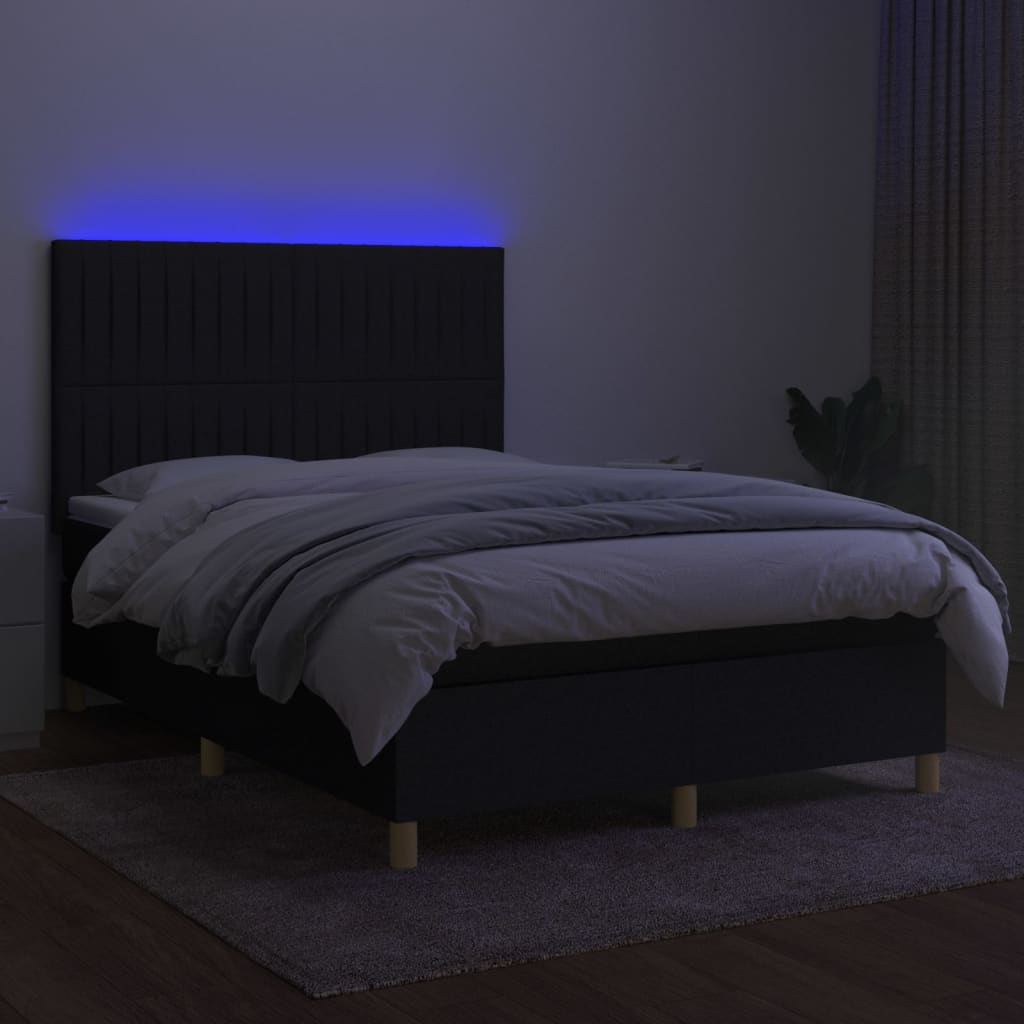 Letto a Molle con Materasso e LED Nero 140x200 cm in Tessuto 3135599