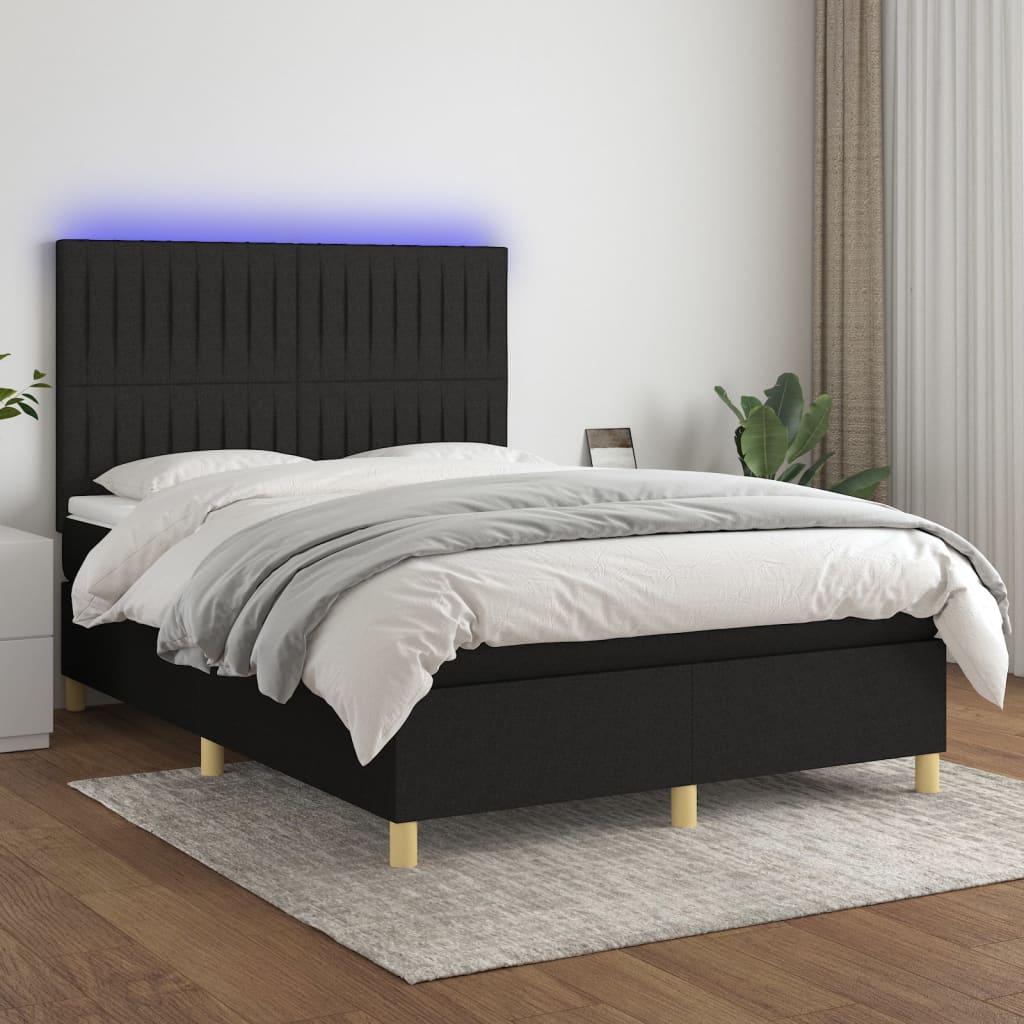 Letto a Molle con Materasso e LED Nero 140x200 cm in Tessutocod mxl 122969